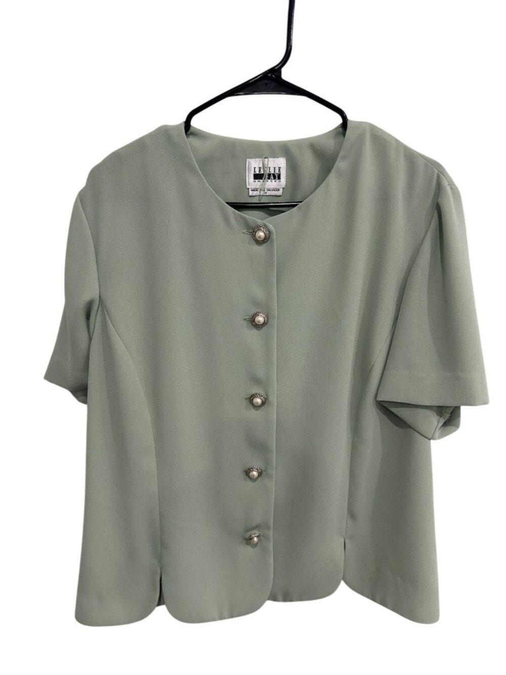 Leslie Fay 18 Sage Green Pearl Button Blouse Timeless Style Old Money